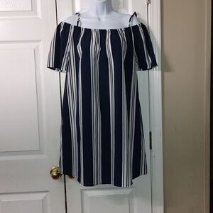 New Look off the shoulder navy white dress  Sz M